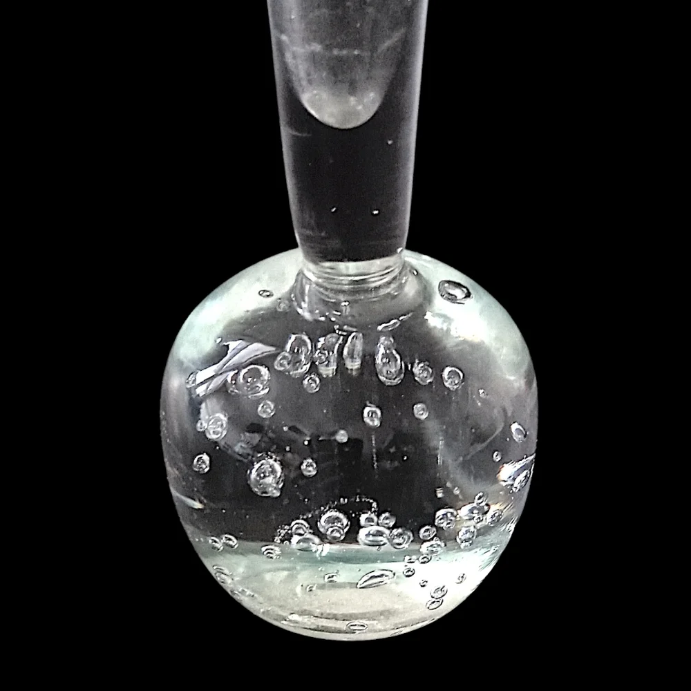Vtg Bubble‎ Art Glass Bud Vase Paperweight Hand Blown ICY Clear Boiling Affect
